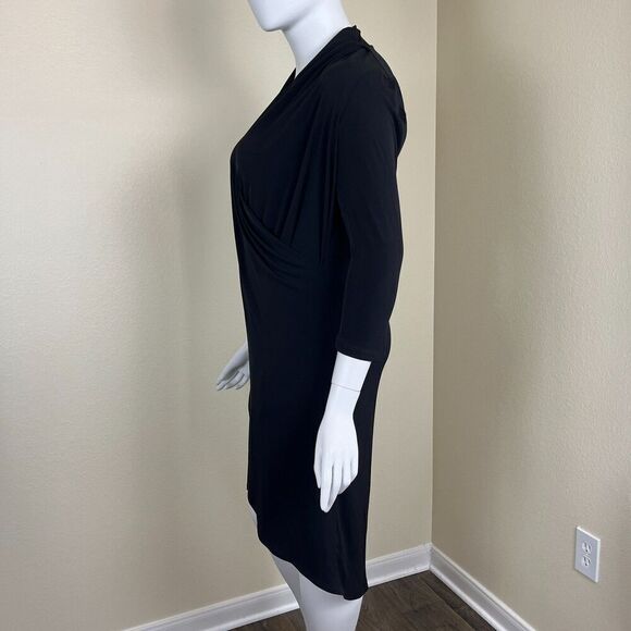 Clara Sun Woo Women's Size XL Black Drape Crossover Tulip Midi Dress Minimalist - Picture 12 of 12